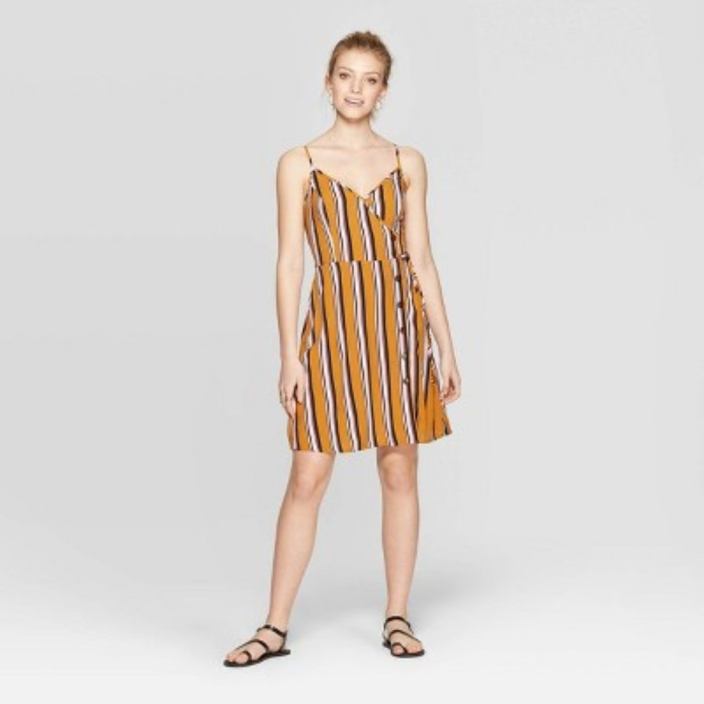 NEW! Striped Sleeveless Strappy Wrap Dress